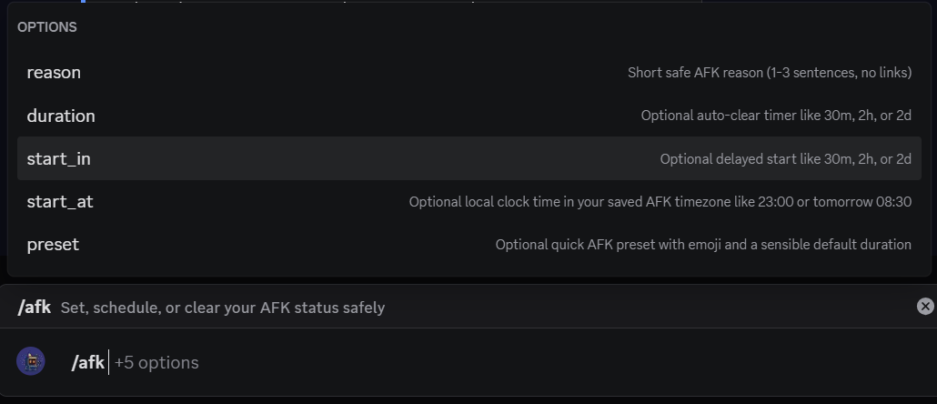 Babblebox AFK command example