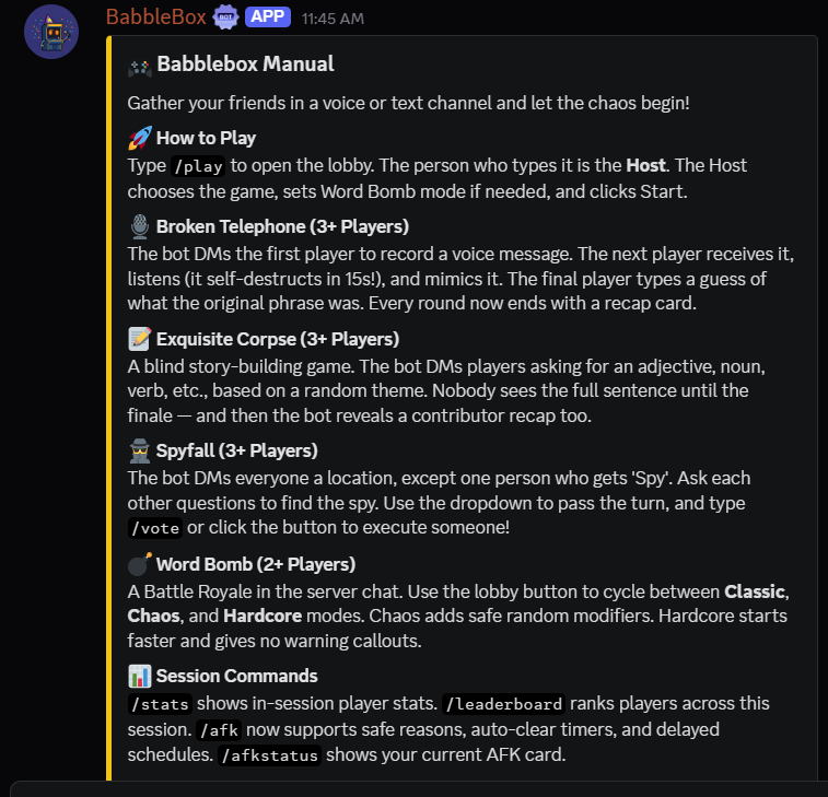 Babblebox help screenshot