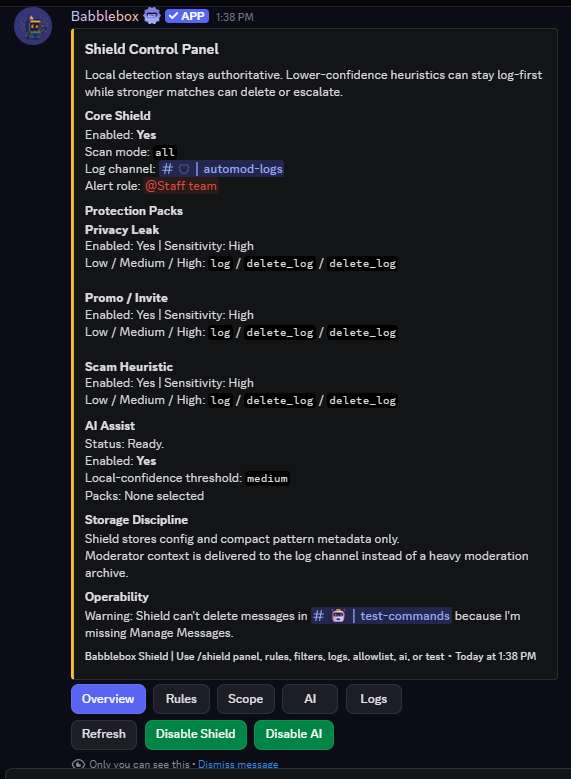 Babblebox Shield admin panel