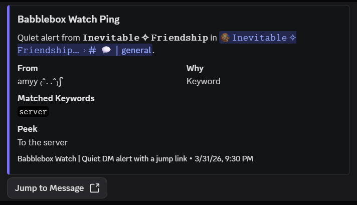 Babblebox Watch DM alert example